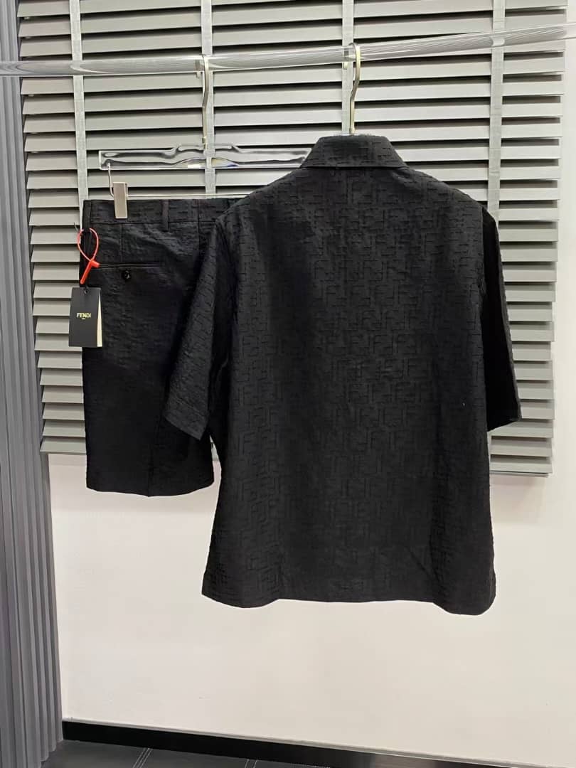 Fendi - Black Sashiko-Style Shirt and Shorts Linen Set