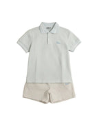 Dior Kids - Tipped Polo Shirt & Denim Shorts Set (Ice Blue & Light Grey)