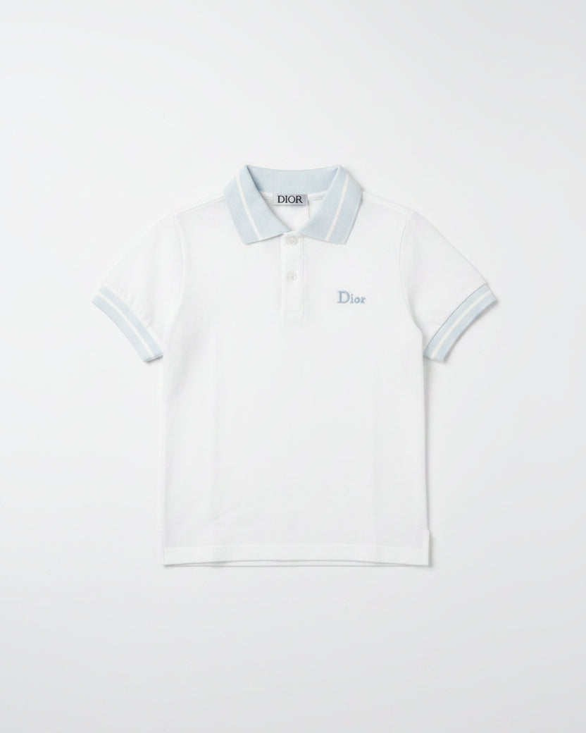 Dior Kids - Tipped Polo Shirt & Denim Shorts Set (Ice Blue & Light Grey)