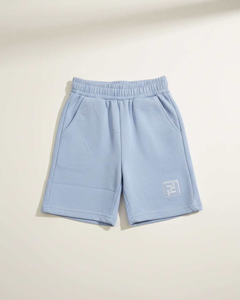Fendi Kids - Tipped Polo & Sweatshorts Set (Optic White & Sky Blue)