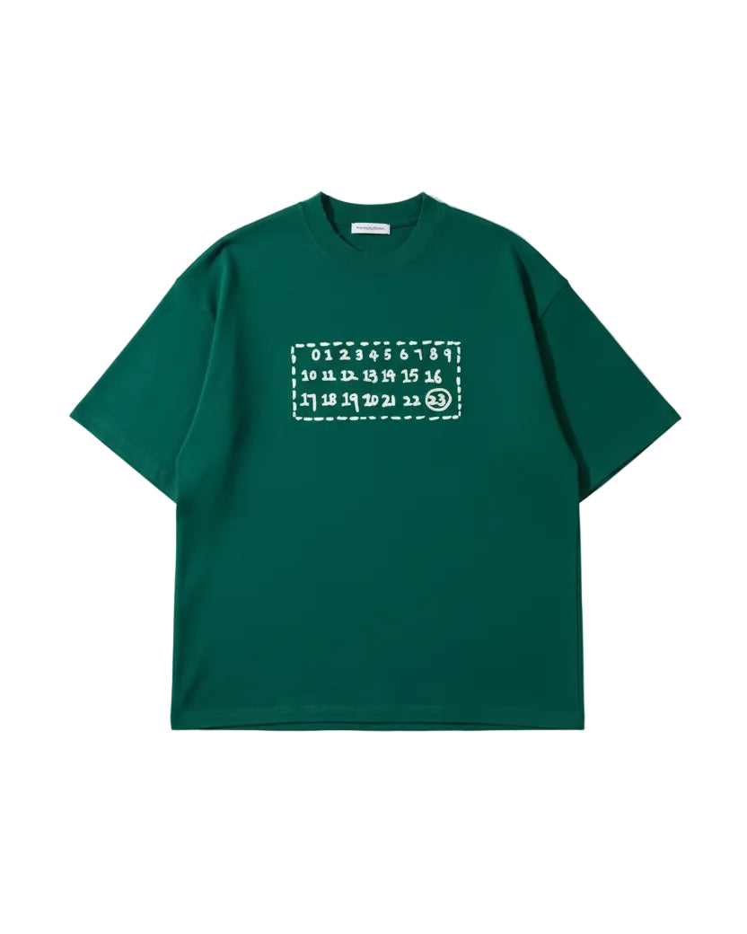 Maison Margiela – Numbers Motif Oversized Distressed Crewneck (Forest Green)