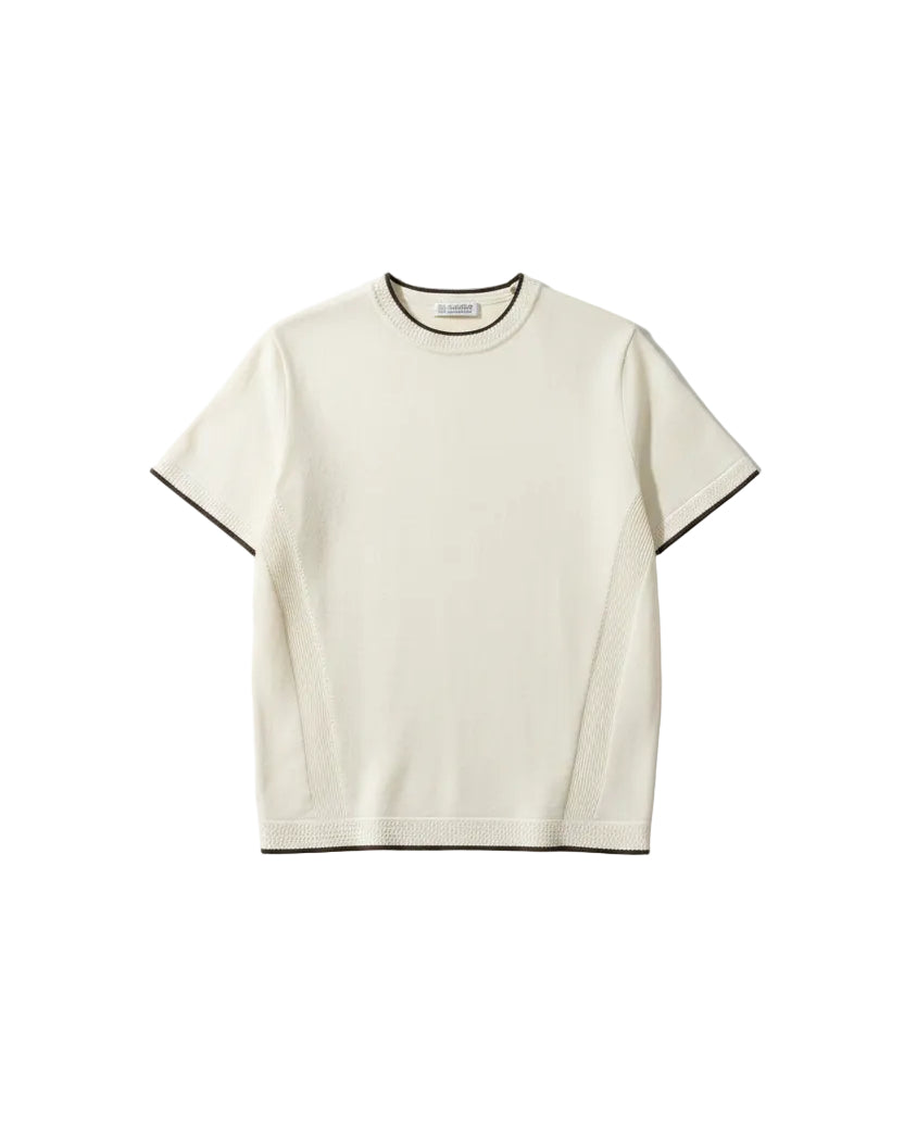 Brunello Cucinelli - Contrast-Trim Textured Fine-Knit T-Shirt (Off-White & Espresso)