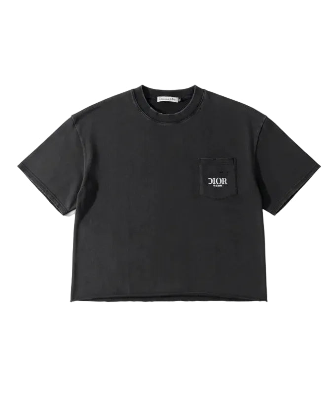 Dior - Distressed Pocket Logo Heavyweight T-Shirt (Washed Charcoal)