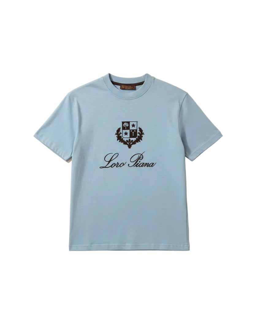 Loro Piana - Crest Velvet Embroidered Heavyweight T-Shirt (Ice Blue & Espresso)