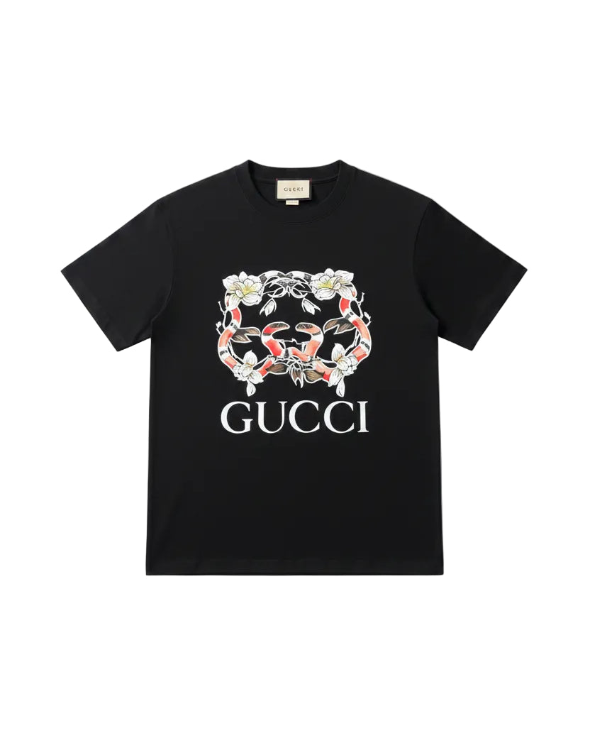 Gucci - Kingsnake & Floral Interlocking GG Heavyweight T-Shirt (Onyx Black)