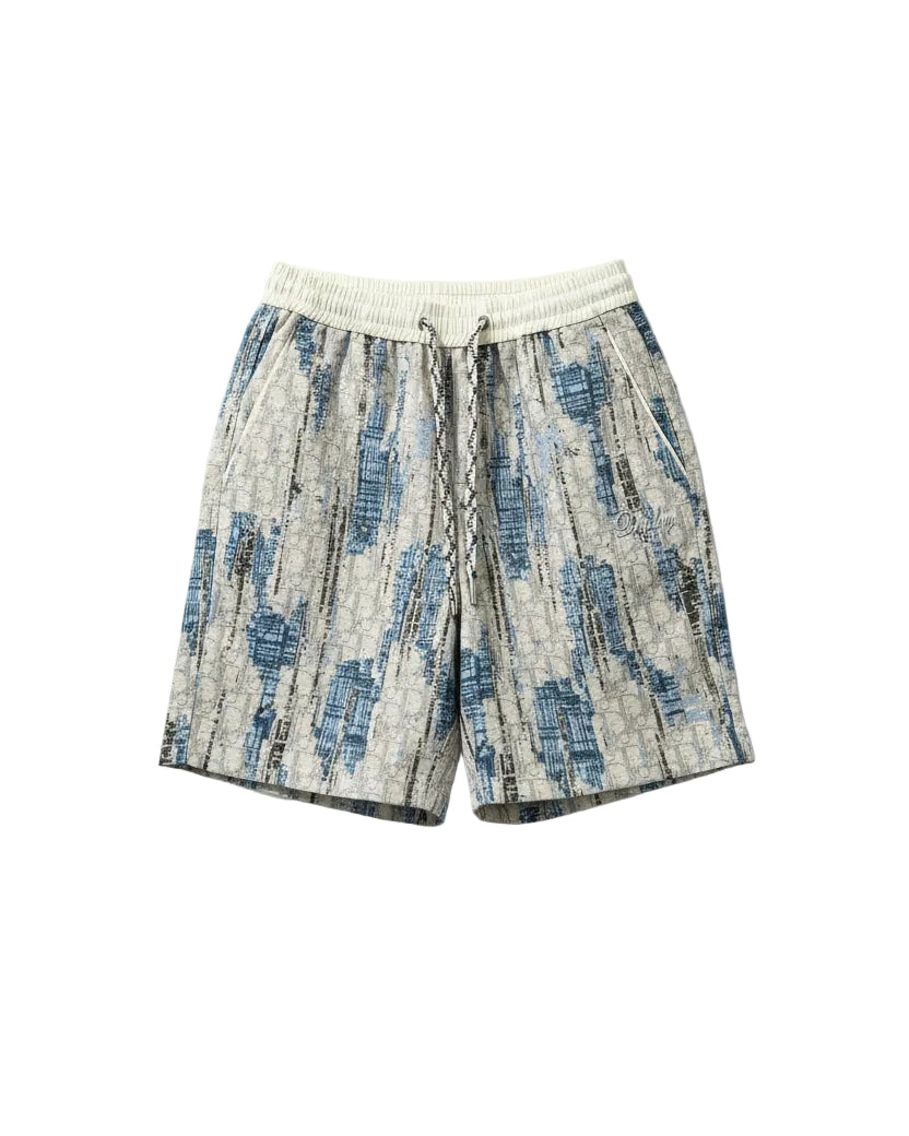 Dior - Oblique Abstract Jacquard Luxury Shorts (Cream & Slate Blue)