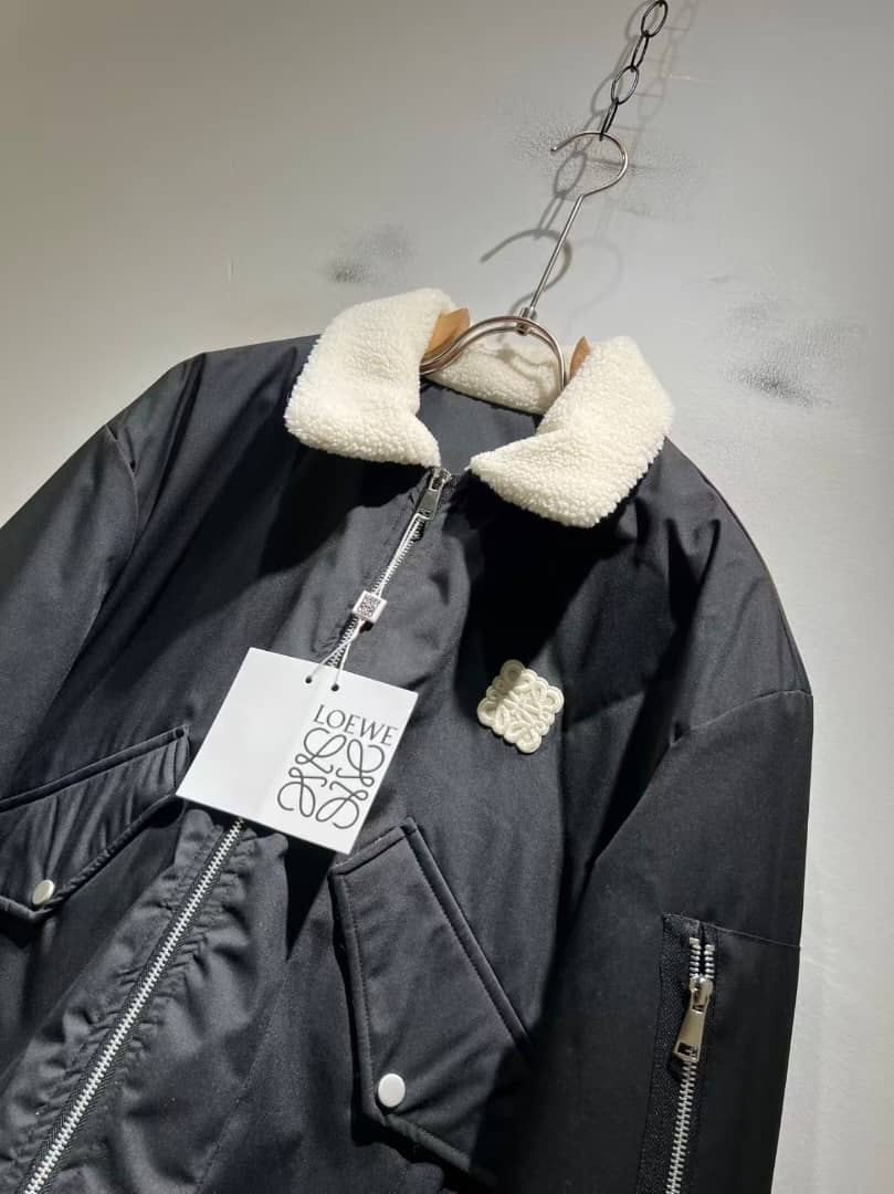Loewe Shearling-Collar Anagram Bomber Jacket