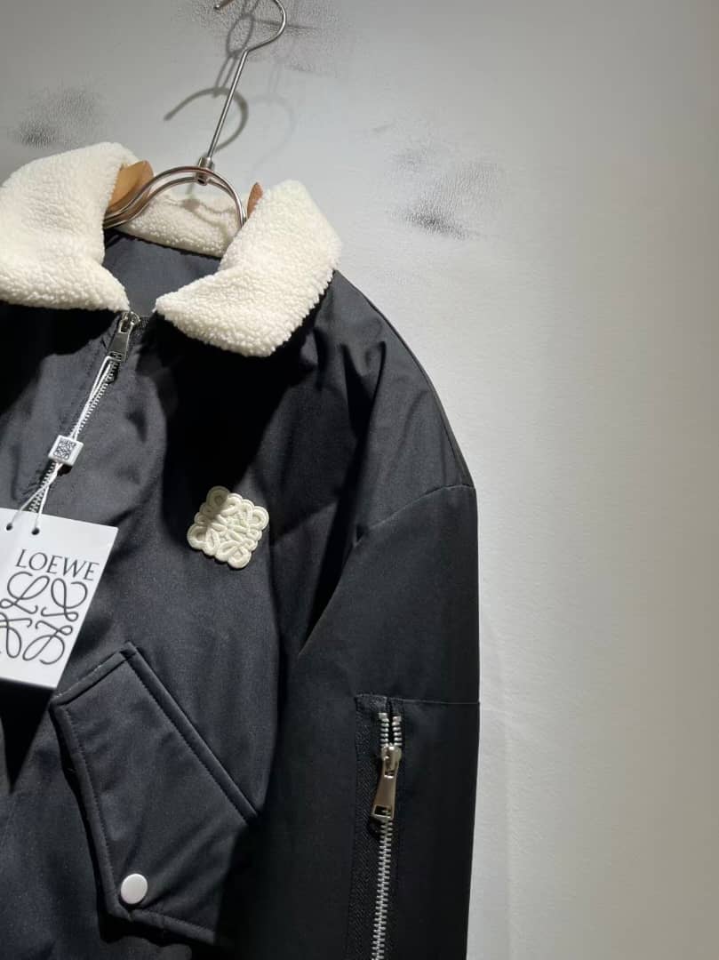 Loewe Shearling-Collar Anagram Bomber Jacket