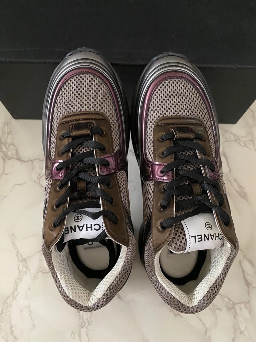 Chanel - Mixed-Media Mesh & Patent Sneakers