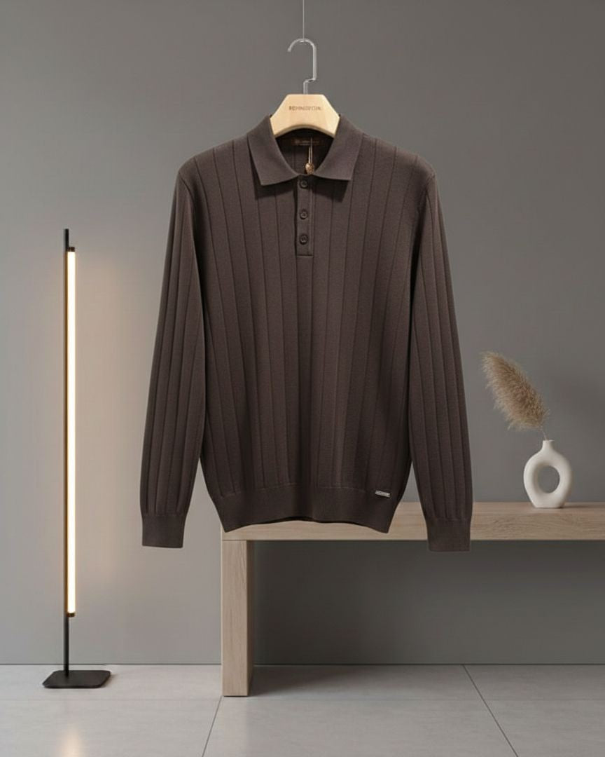 Loro Piana - Vertical Ribbed Knit Long-Sleeve Polo