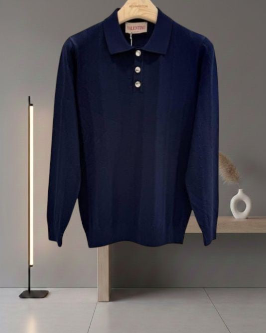 Valentino - Textured Vertical-Rib Old Money Polo Sweater