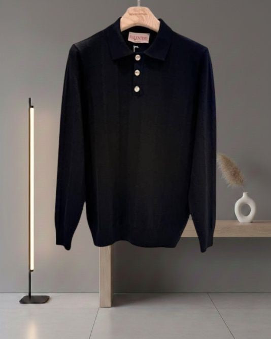 Valentino - Textured Vertical-Rib Old Money Polo Sweater