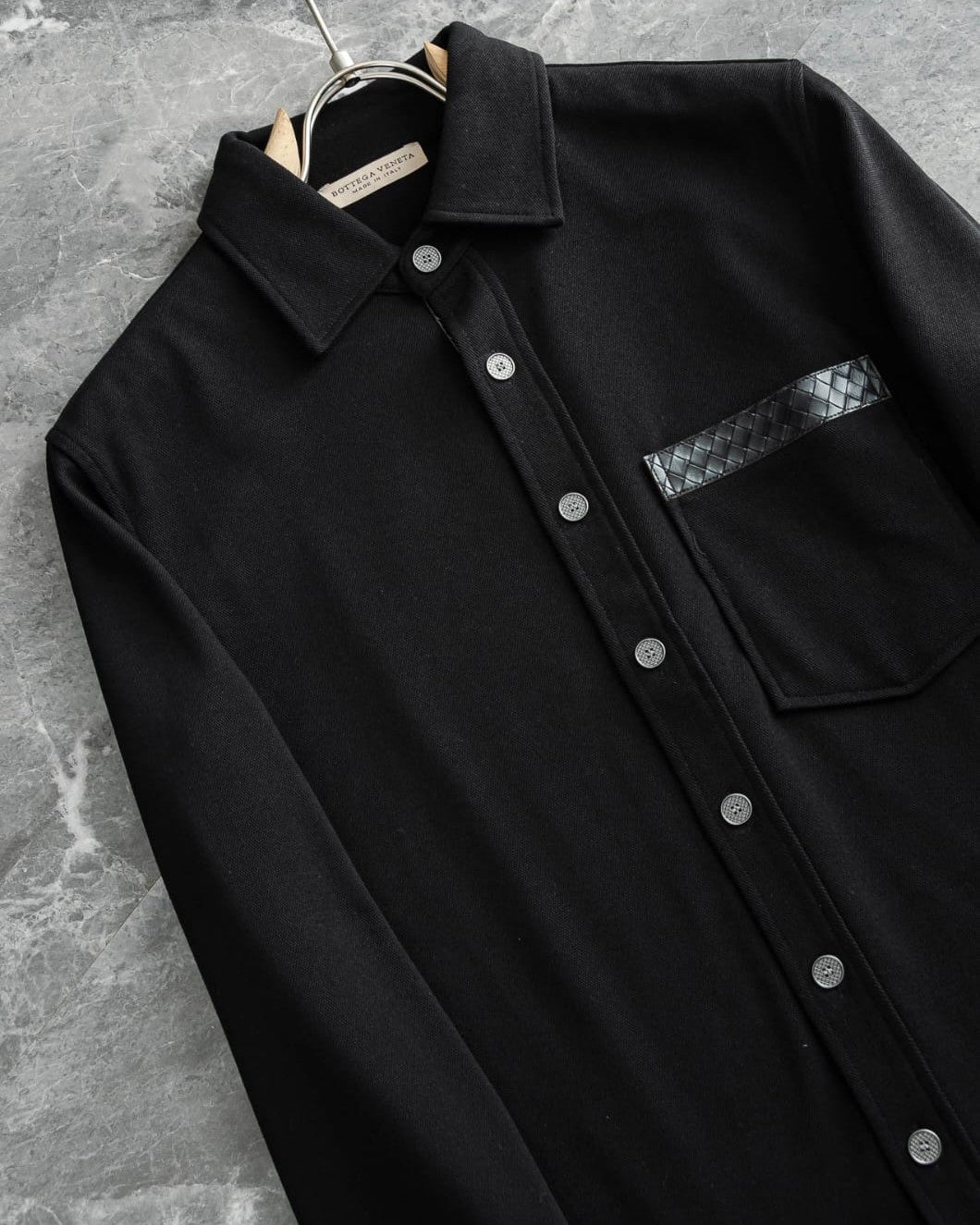 Bottega Veneta - Long-Sleeve Shirt with Intrecciato Leather Pocket Detail