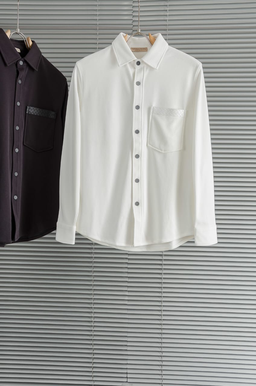 Bottega Veneta - Long-Sleeve Shirt with Intrecciato Leather Pocket Detail