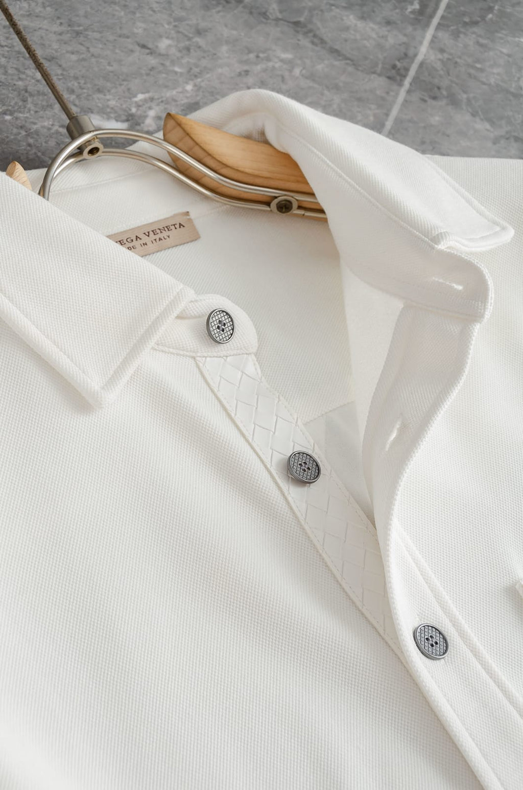 Bottega Veneta - Long-Sleeve Shirt with Intrecciato Leather Pocket Detail