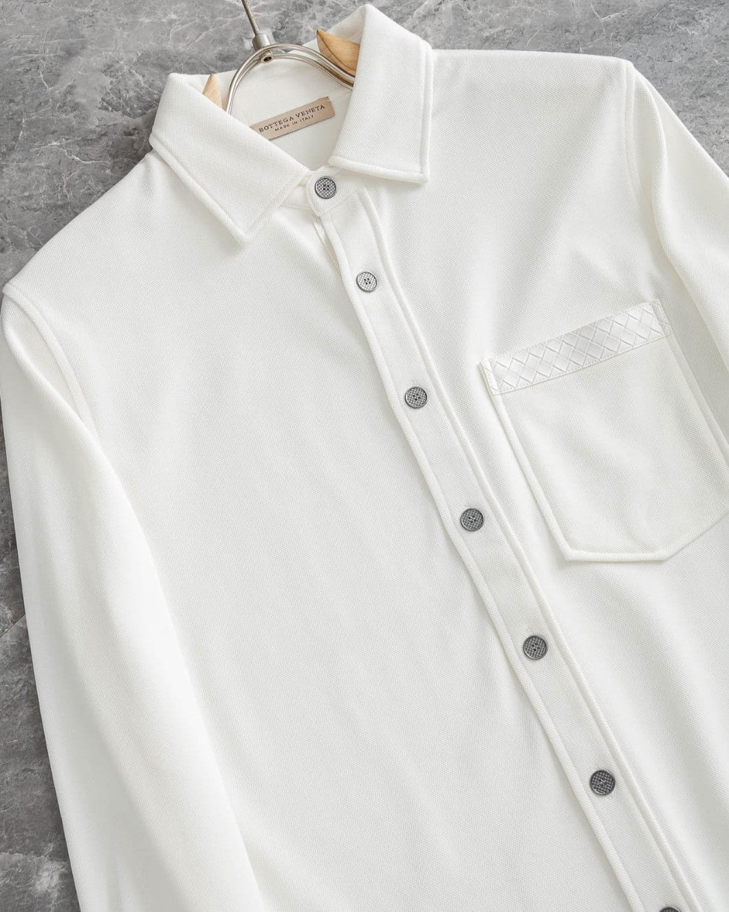 Bottega Veneta - Long-Sleeve Shirt with Intrecciato Leather Pocket Detail