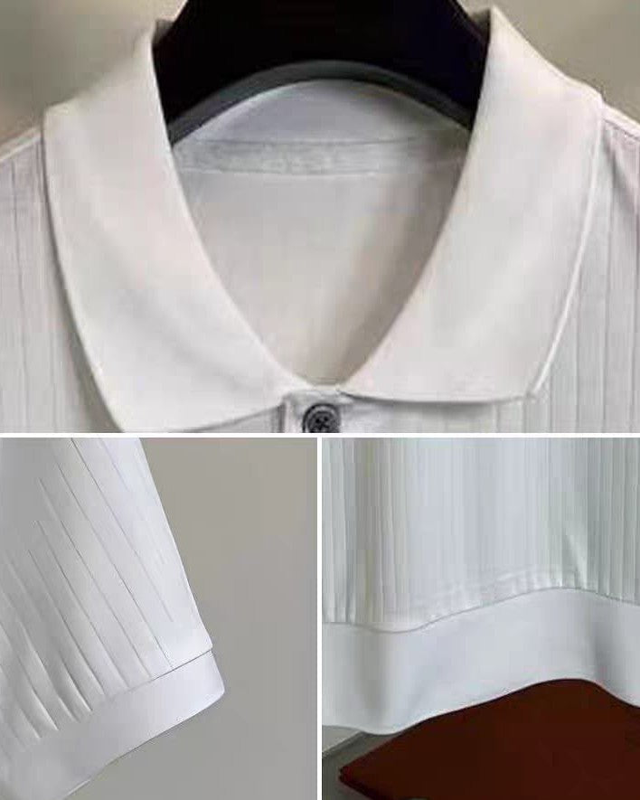 Loro Piana ポロシャツ ホワイト ストライプ襟 Loro Piana - White Ribbed Polo T- Shirt – Lebsak