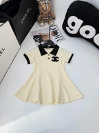 Chanel Kids - Cream & Black Polo A-Line Dress