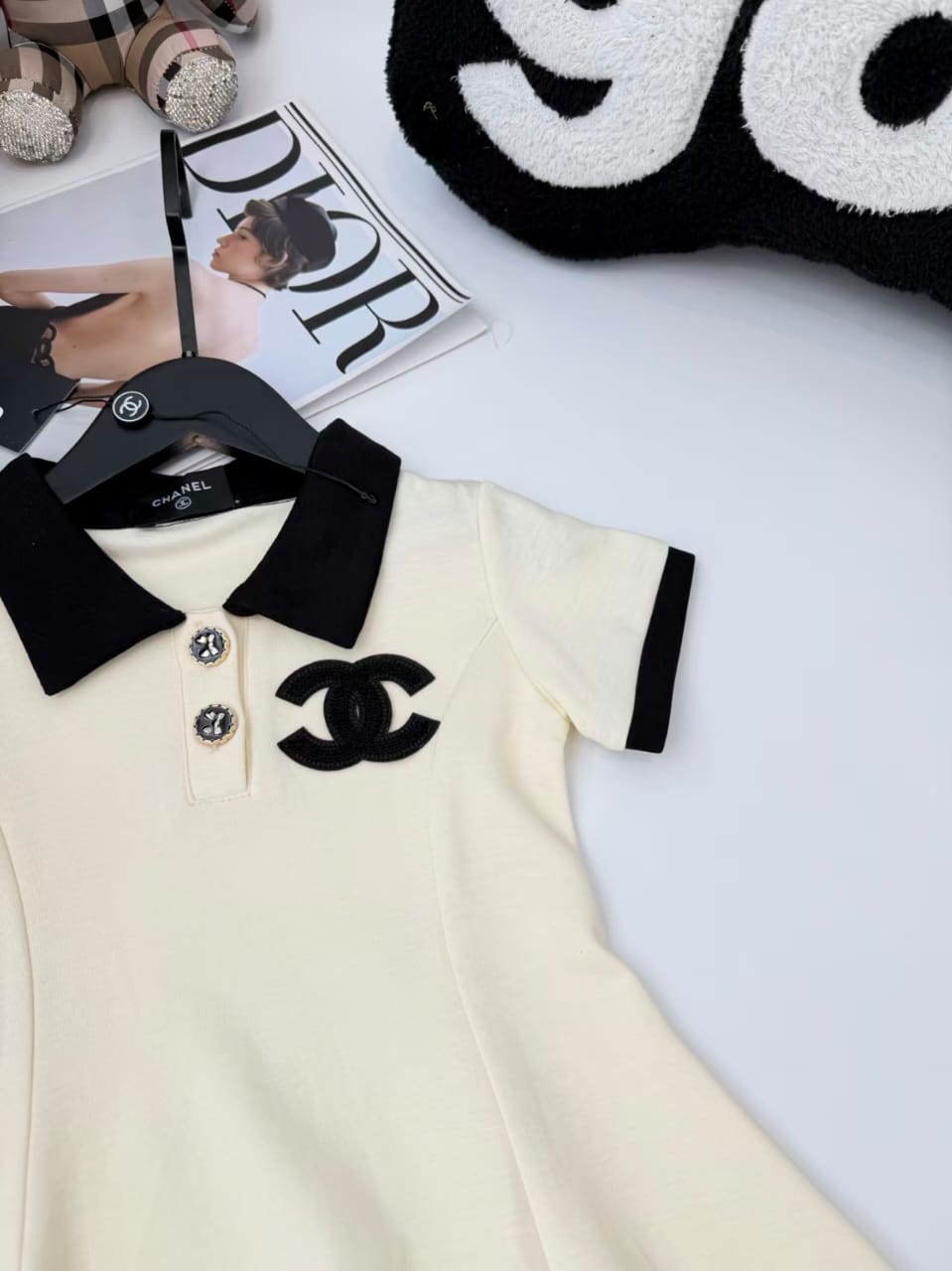 Chanel Kids - Cream & Black Polo A-Line Dress