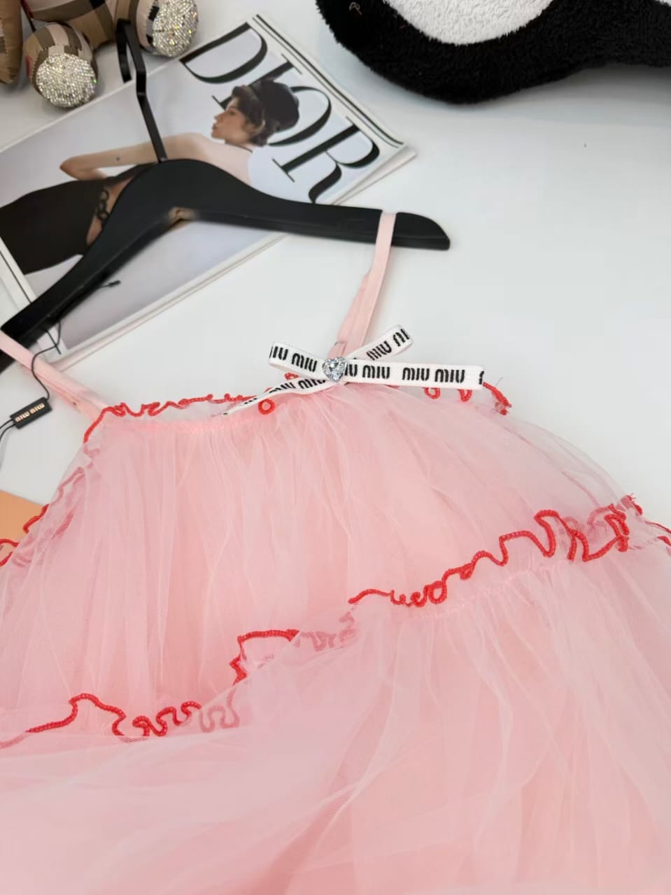 Miu Miu Kids - Pink Tulle Ruffled Dress