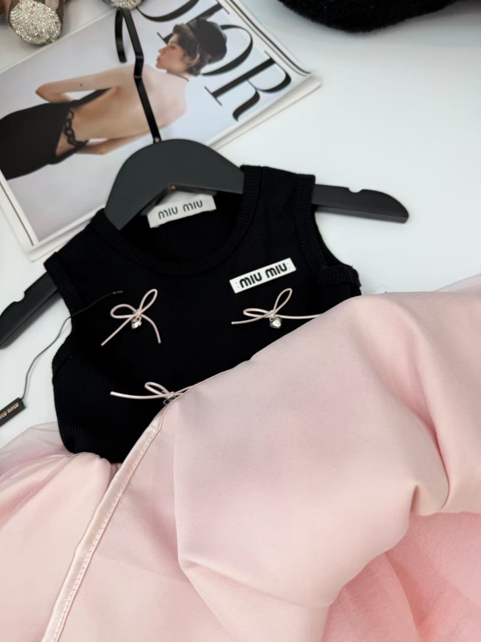 Miu Miu Kids - Black and Pink Tulle Bow Dress