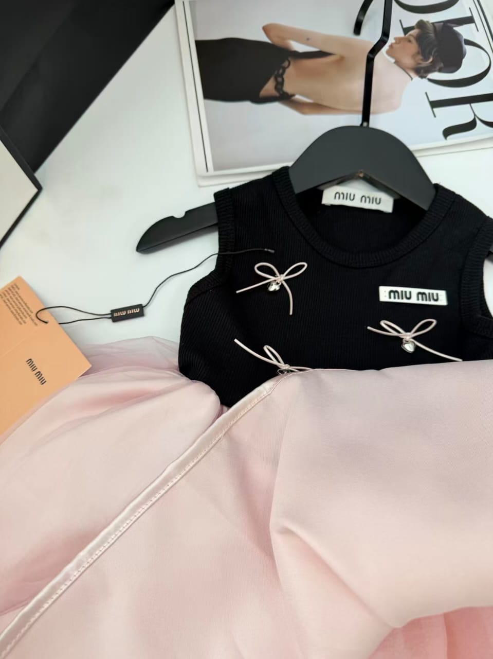 Miu Miu Kids - Black and Pink Tulle Bow Dress