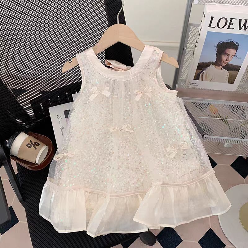 Chanel Kids - Sequined Tulle Bow Dress - Beige
