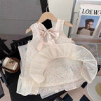 Chanel Kids - Sequined Tulle Bow Dress - Beige