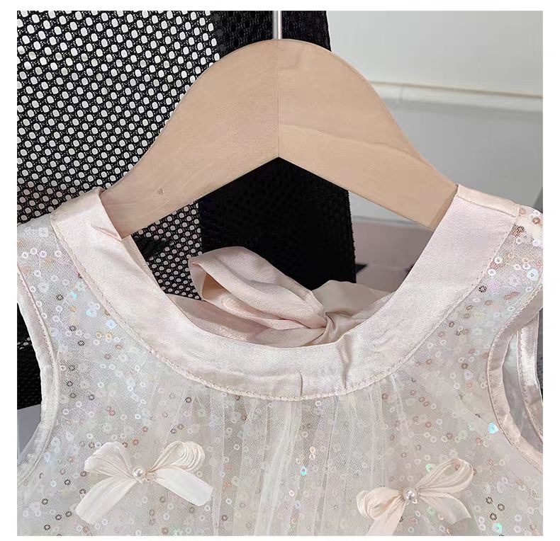 Chanel Kids - Sequined Tulle Bow Dress - Beige