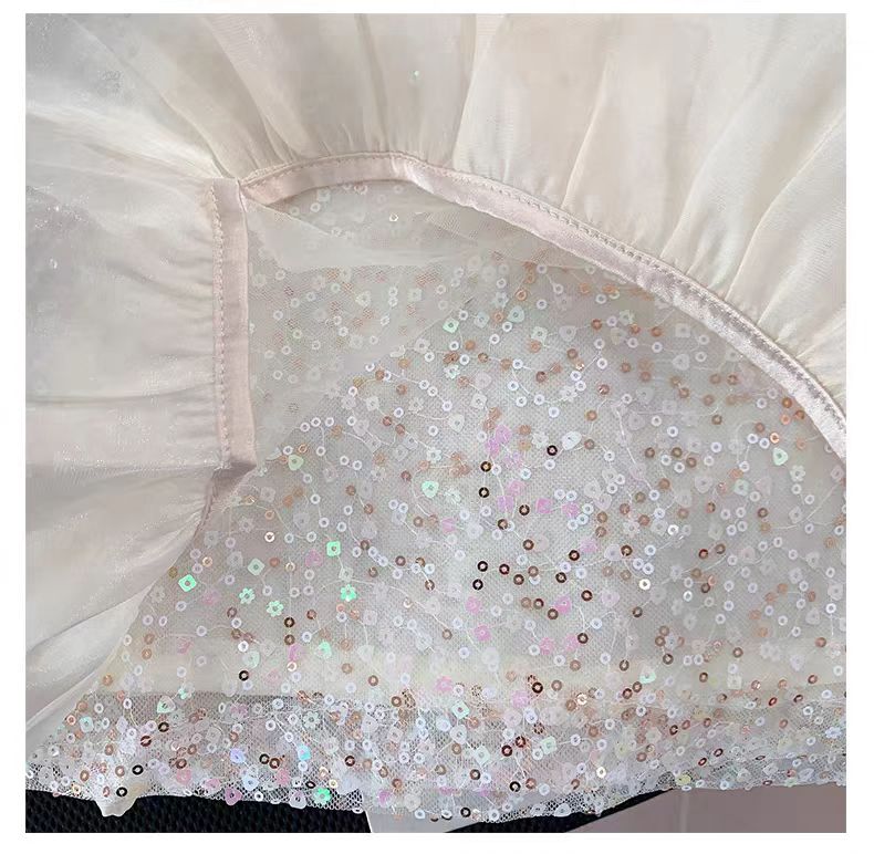 Chanel Kids - Sequined Tulle Bow Dress - Beige
