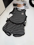 Moncler Kids - Grey & Black Striped Two-Piece Tank Top and Shorts Set