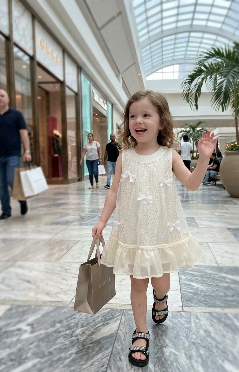 Chanel Kids - Sequined Tulle Bow Dress - Beige