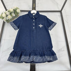 Fendi Kids - FF Logo Trim Denim Polo Dress