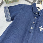 Fendi Kids - FF Logo Trim Denim Polo Dress