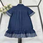Fendi Kids - FF Logo Trim Denim Polo Dress