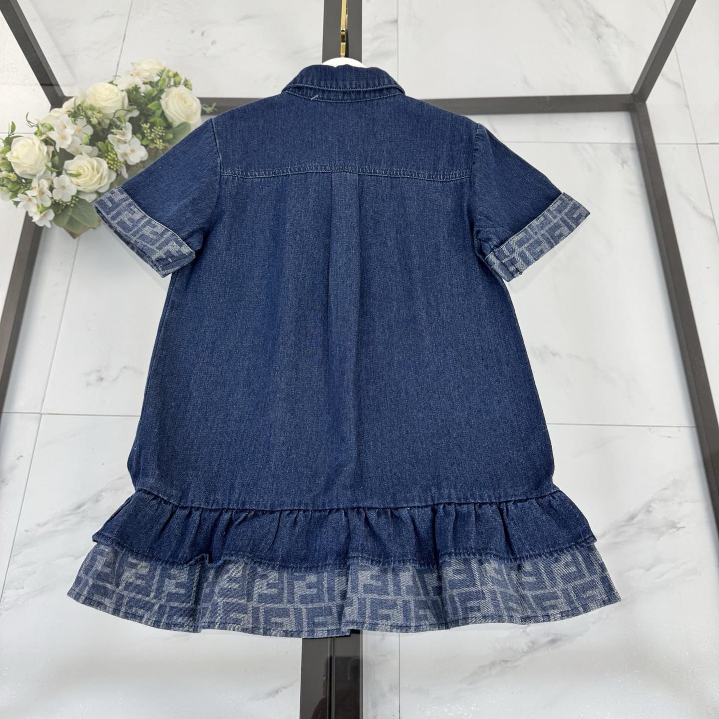 Fendi Kids - FF Logo Trim Denim Polo Dress