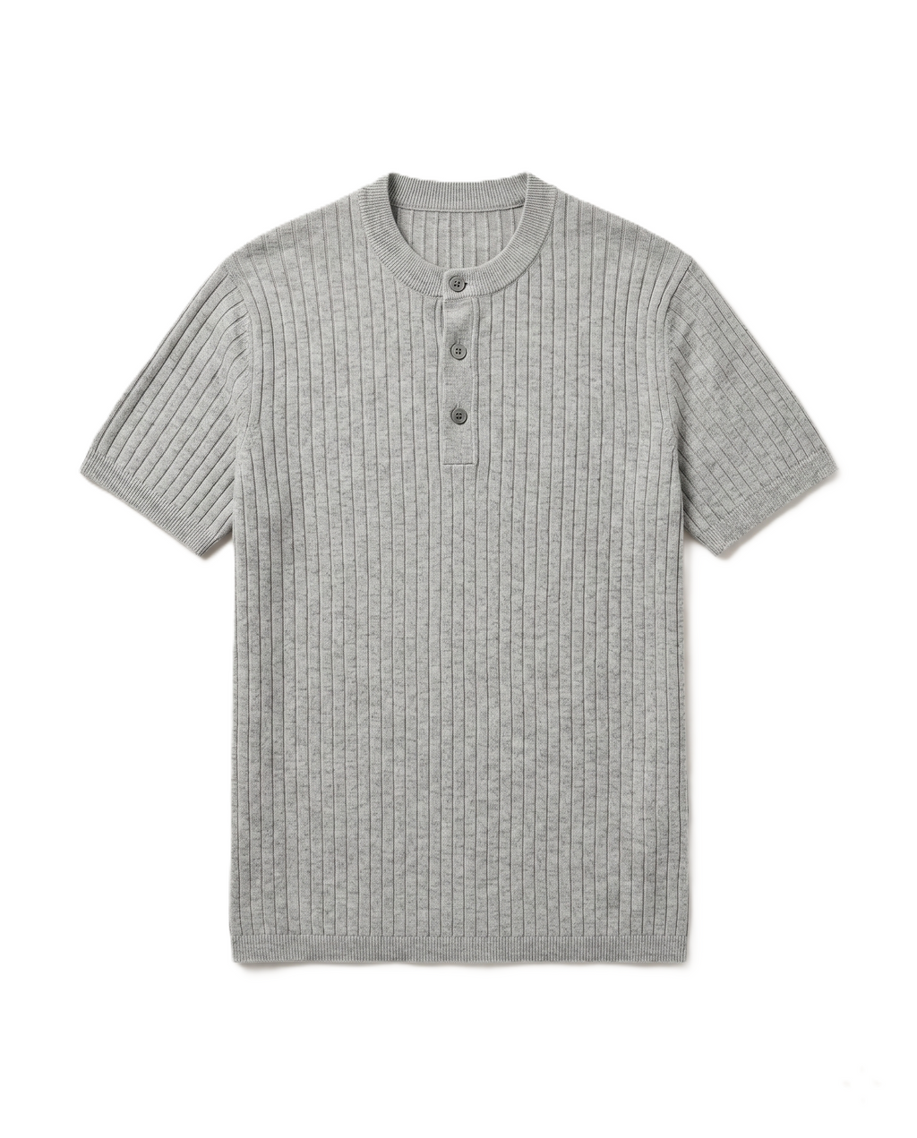 Premium Ribbed Knit Henley T-Shirt - Gray