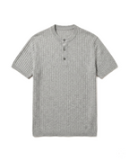 Premium Ribbed Knit Henley T-Shirt - Gray