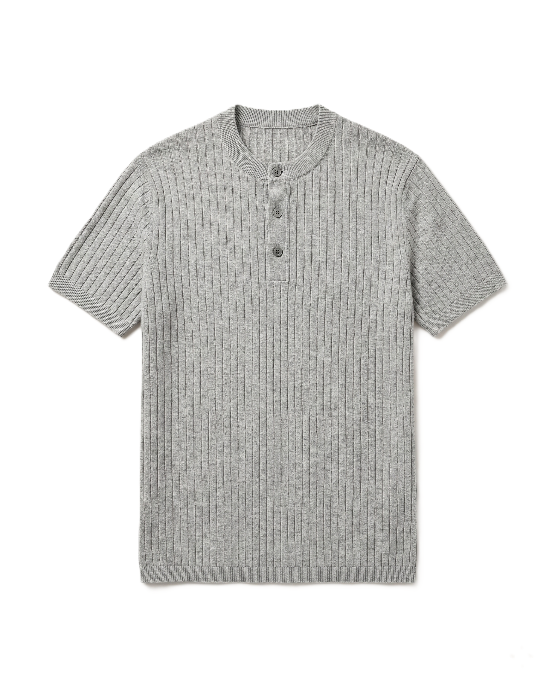 Premium Ribbed Knit Henley T-Shirt - Gray