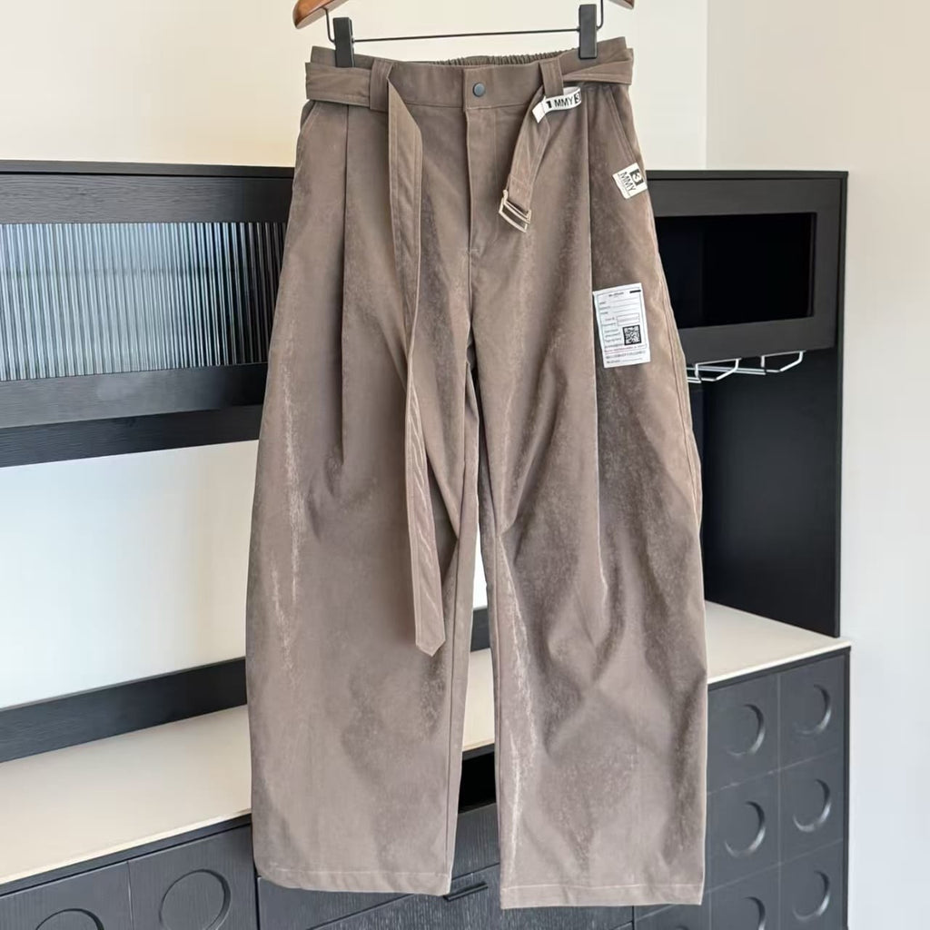 Maison Mihara Yasuhiro - Wide-Leg Pleated Trousers with Integrated Belt – Taupe