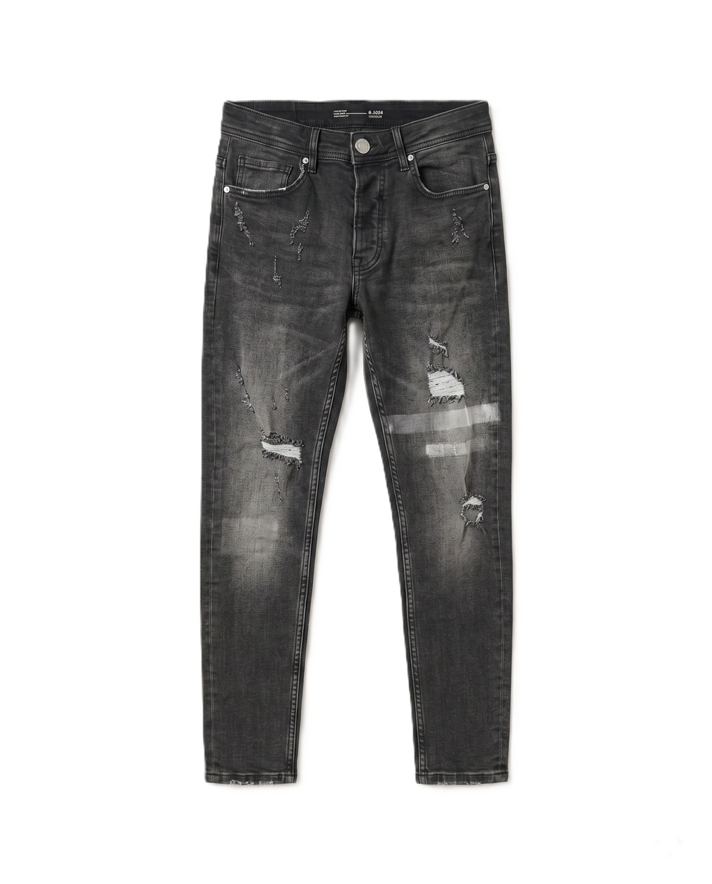 2Y - Faded Black Distressed Slim-Fit Jeans with Paint Splatter