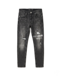 2Y - Faded Black Distressed Slim-Fit Jeans with Paint Splatter