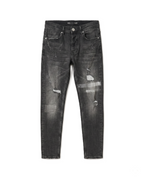 2Y - Faded Black Distressed Slim-Fit Jeans with Paint Splatter
