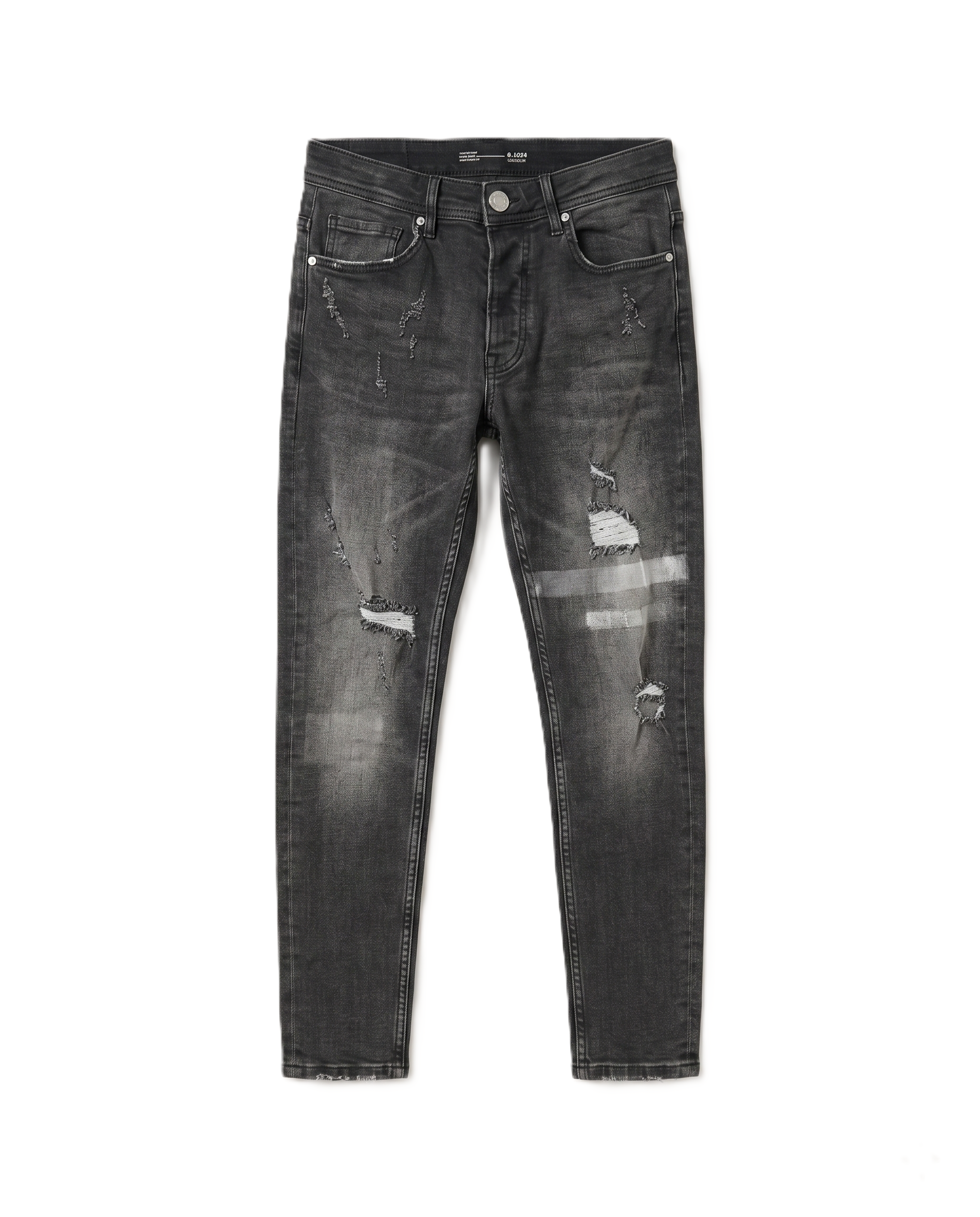 2Y - Faded Black Distressed Slim-Fit Jeans with Paint Splatter