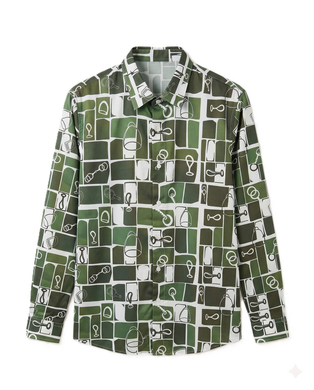 Hermes - Green Equestrian Motif Long-Sleeve Shirt