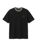Loro Piana - Black Textured T-Shirt w. Contrast Striped Collar