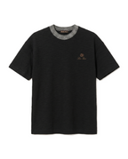 Loro Piana - Black Textured T-Shirt w. Contrast Striped Collar