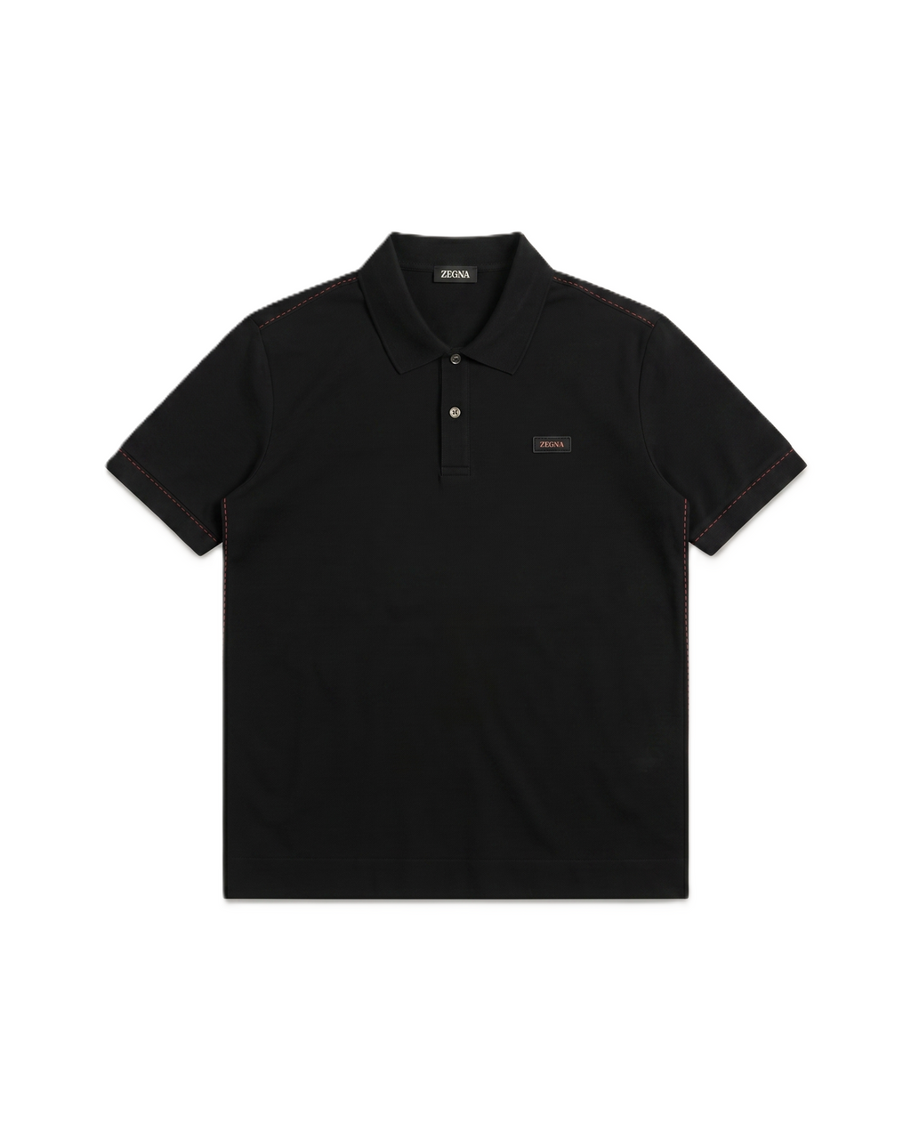 Zegna - Black Polo Shirt with Contrast Red Stitching