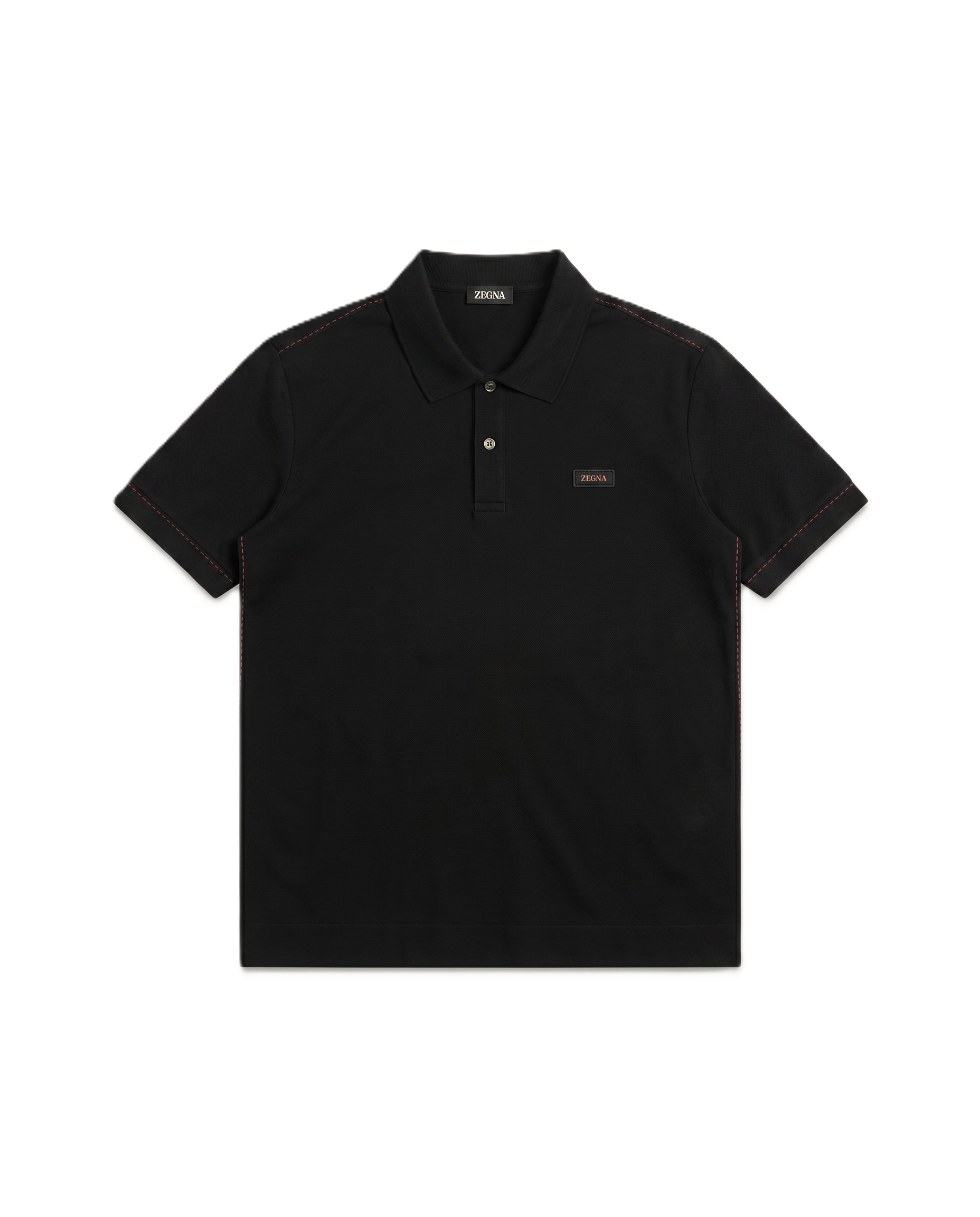 Zegna - Black Polo Shirt with Contrast Red Stitching
