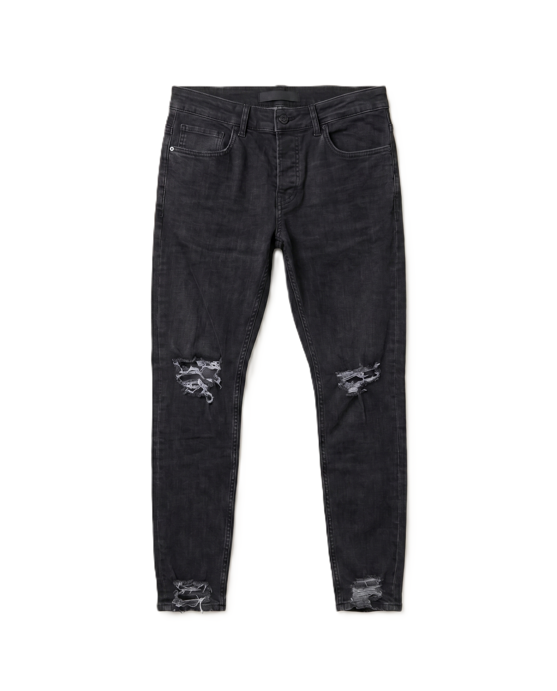 Faded Black Distressed Skinny Jeans with Ripped Knees